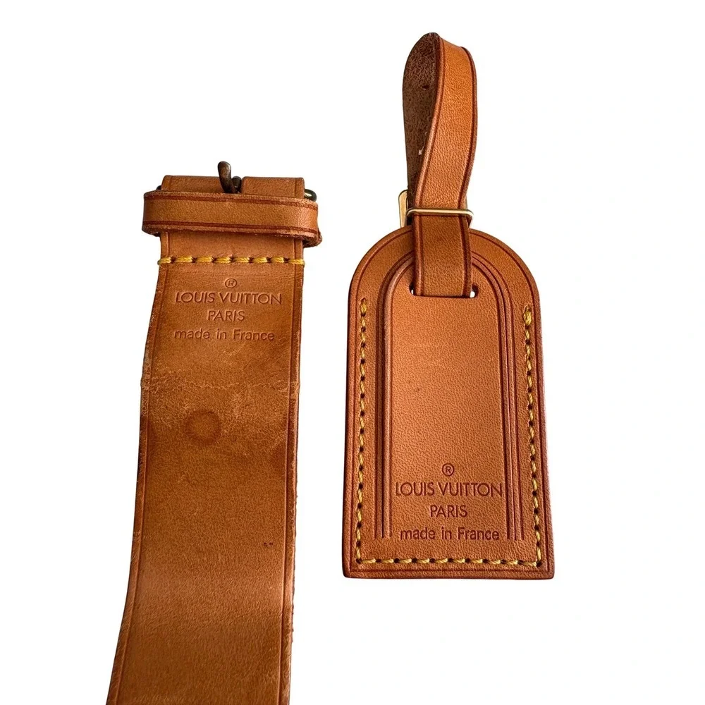 Louis Vuitton Vachetta Leather Luggage Tag and Poignet Set Tan Made in France - Picture 5 of 8